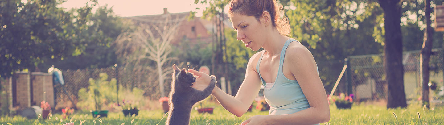 VCA Preventive Care Picture of Woman Playing with a Cat Outdoors